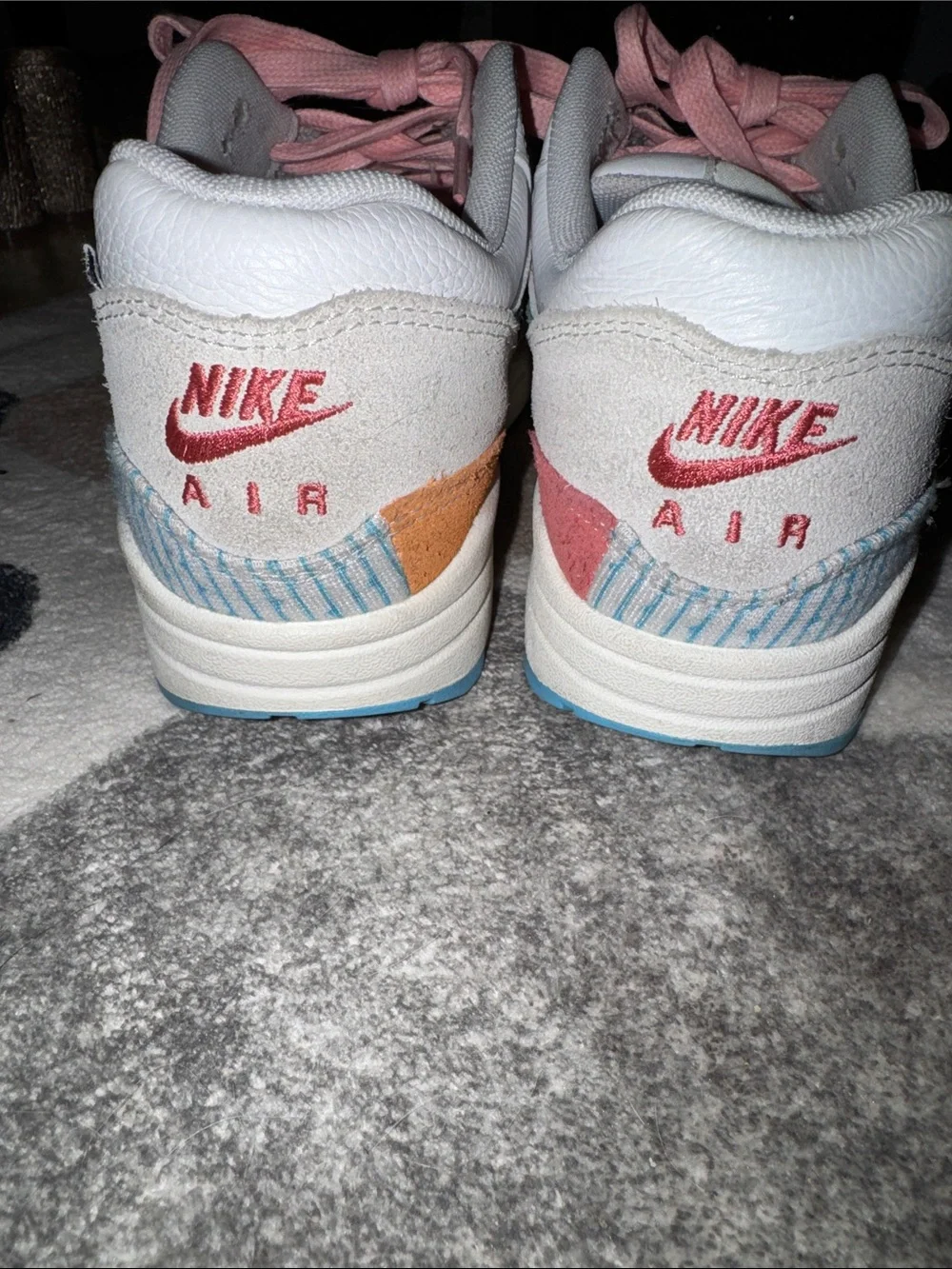 Nike Patchwork White Sneakers with Green Swoosh and Pink Laces